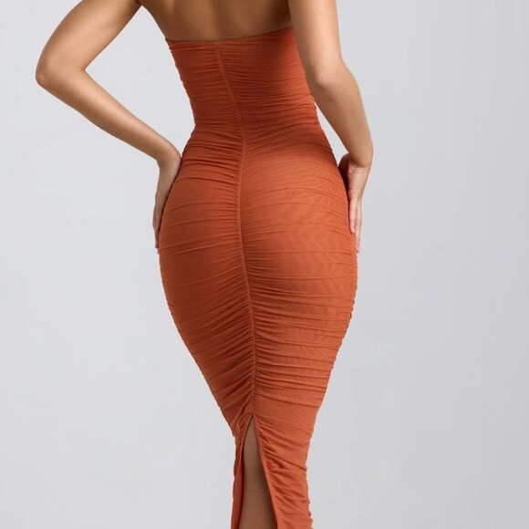 NWT! Oh Polly BRYANNA Ruched Hardware Detail Strapless Midaxi Dress Burnt Orange - Picture 7 of 7